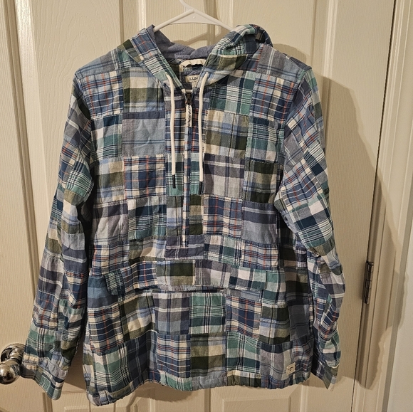 L.L. Bean Tops - LL Bean Anorak Patchwork Plaid 1/2 Zip Pullover Hoodie Women’s Size M